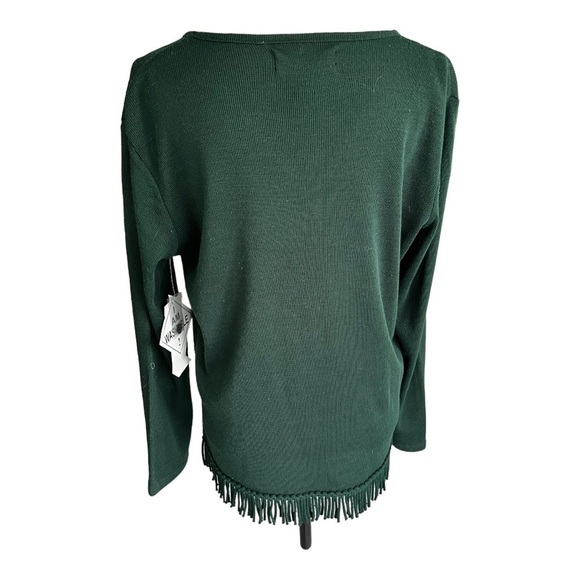 Nina Leonard hunter green, fringe bottom sweater size M, new with tags - Picture 2 of 6